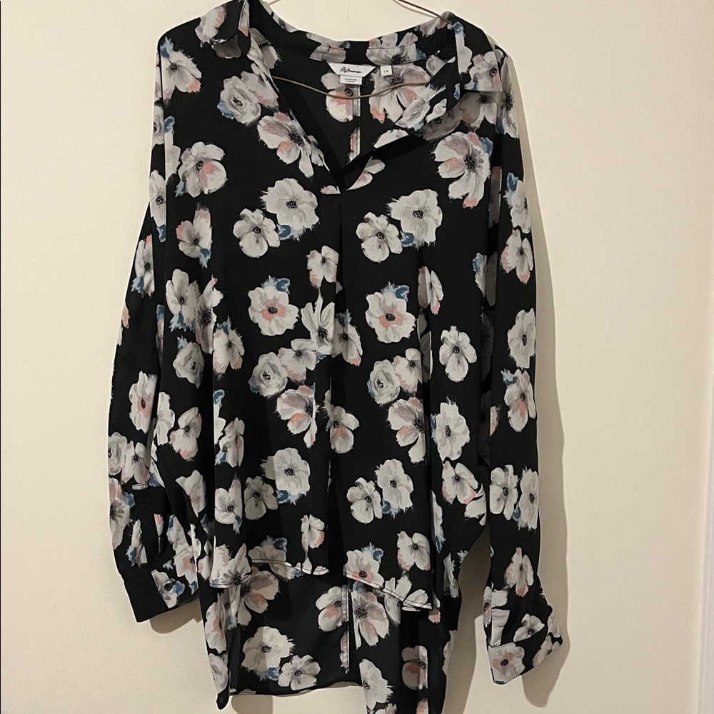 Black and white  Floral Blouse dolman sleeve blouse